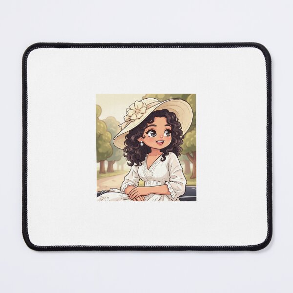 Item preview, Beautiful ChibiArt Cute cottagecore girl illustration, curly hair, sun hat, white summer dress, anime cartoon style vector designed and sold by TheModernMuslimahchibi&more .
