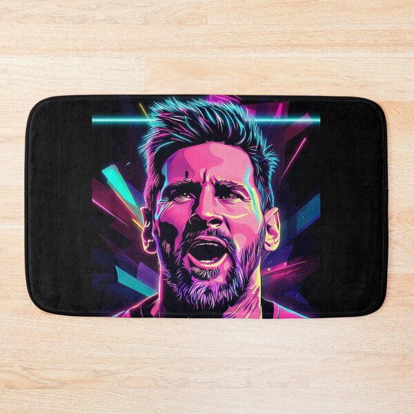 Artikelvorschau, Neon-Messi-Porträt – Lebendige Cyberpunk-Kunst der Fußballlegende entworfen und verkauft von ExploreAura Studio.