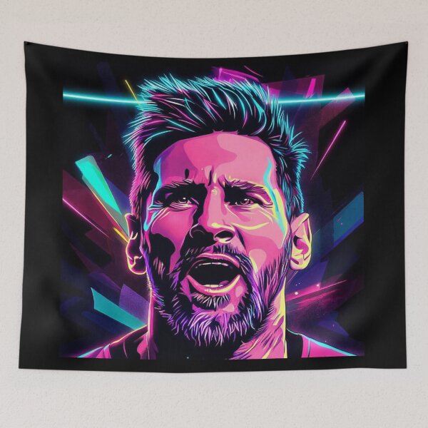 Item preview, Neon Messi Portrait – Vibrant Cyberpunk Soccer Legend Art designed and sold by ExploreAura Studio.