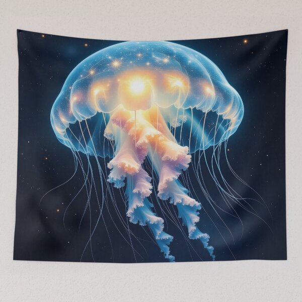 Item preview, Cosmic Surreal Jellyfish Glowing in Deep Space designed and sold by yosmosverse .