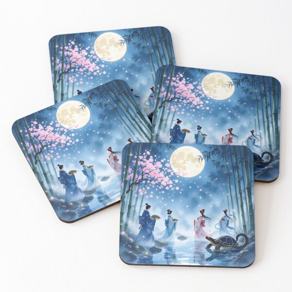 Item preview, Moonlit Japanese Garden with Cherry Blossoms designed and sold by yosmosverse .