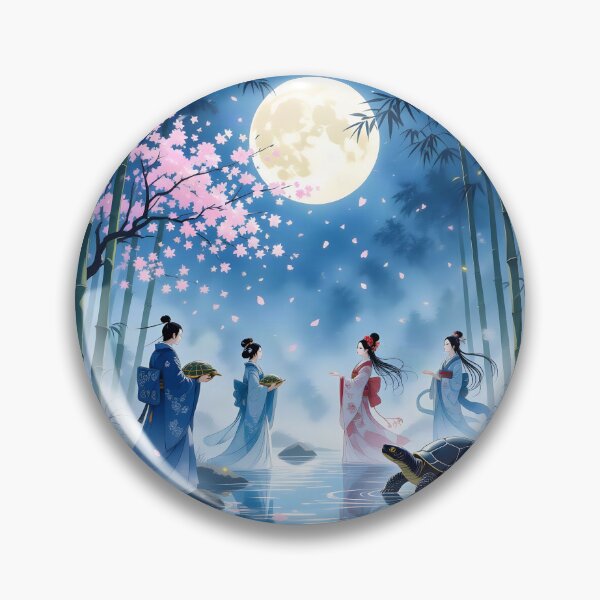 Item preview, Moonlit Japanese Garden with Cherry Blossoms designed and sold by yosmosverse .