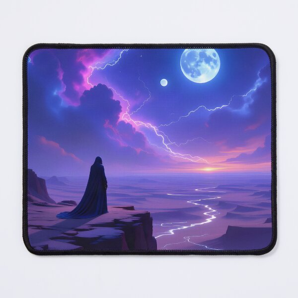Item preview, Cosmic Moon Landscape with Lightning Storm designed and sold by yosmosverse .