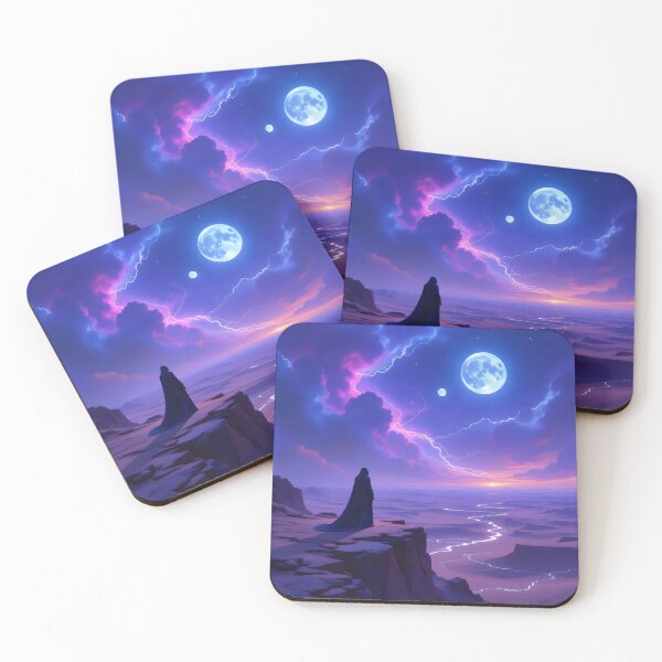 Item preview, Cosmic Moon Landscape with Lightning Storm designed and sold by yosmosverse .