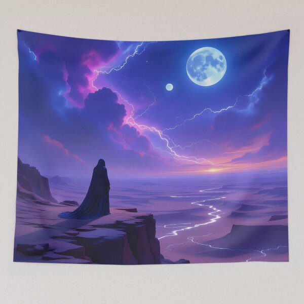 Item preview, Cosmic Moon Landscape with Lightning Storm designed and sold by yosmosverse .