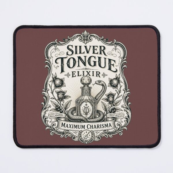 Item preview, Silver Tongue Elixir - Vintage Apothecary Label RPG Meme designed and sold by Dice_Goblin_Studio.