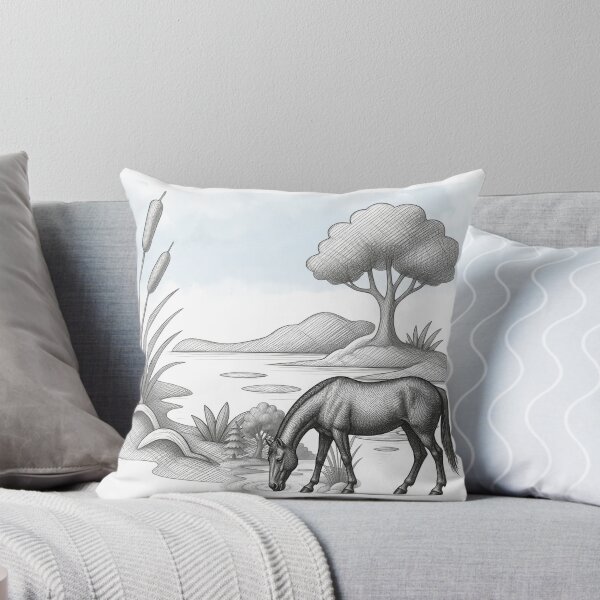 Item preview, Grazing Horse by the Riverside – Vintage Pencil Sketch designed and sold by MH Digital Studio .