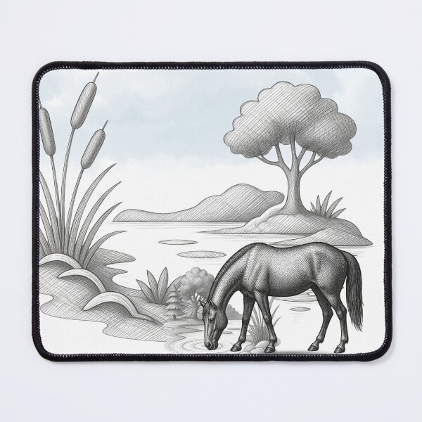 Item preview, Grazing Horse by the Riverside – Vintage Pencil Sketch designed and sold by MH Digital Studio .
