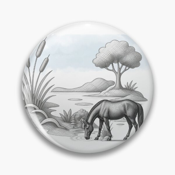 Item preview, Grazing Horse by the Riverside – Vintage Pencil Sketch designed and sold by MH Digital Studio .