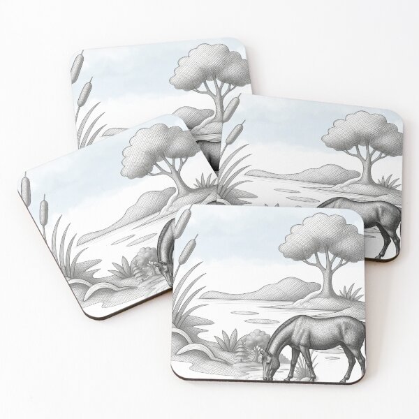 Item preview, Grazing Horse by the Riverside – Vintage Pencil Sketch designed and sold by MH Digital Studio .