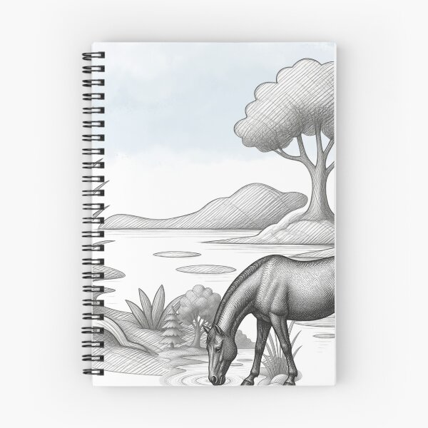 Item preview, Grazing Horse by the Riverside – Vintage Pencil Sketch designed and sold by MH Digital Studio .