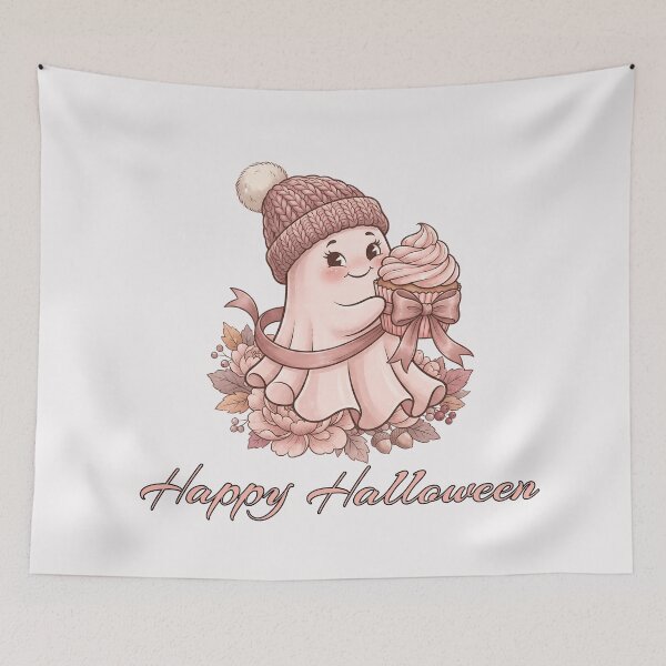 Item preview, Cute Pinkoween Ghost with Cupcake Happy Halloween designed and sold by MythicCotton.
