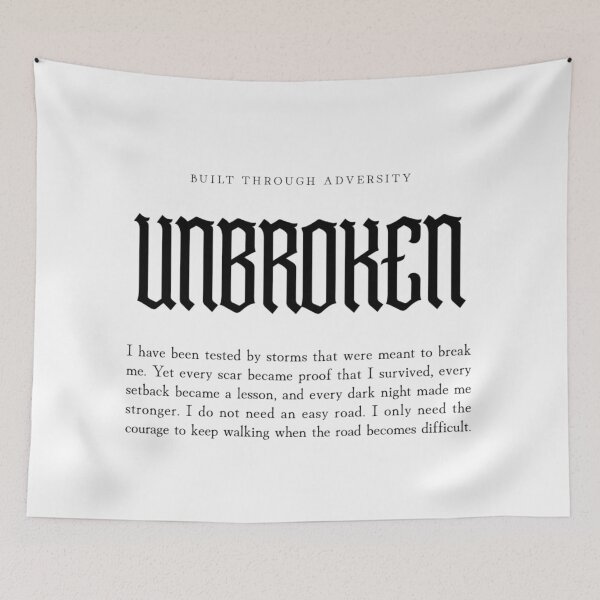 Item preview, Unbroken Through Adversity Motivational Typography designed and sold by Ascendly.