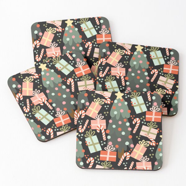 Item preview, Christmas trees, presents and candy canes on black background  designed and sold by studioaudrea.