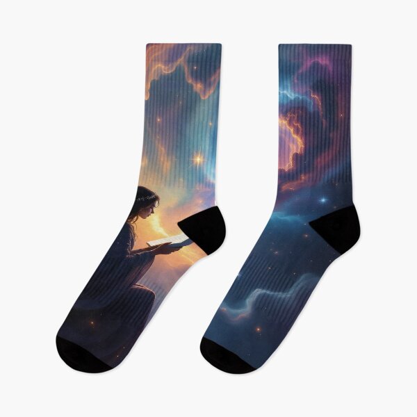 Item preview, Surreal Cosmic Reader Beneath a Colorful Galaxy designed and sold by yosmosverse .