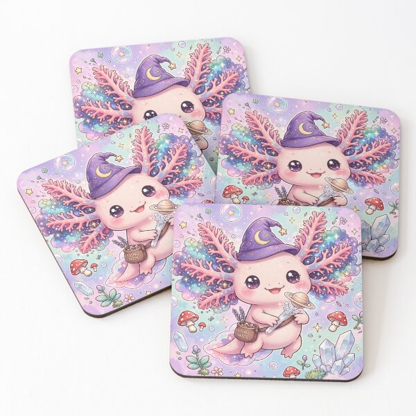 Item preview, Cosmic Axolotl Wizard - Kawaii Galaxy Gardener with Crystal Staff designed and sold by Luminebo.
