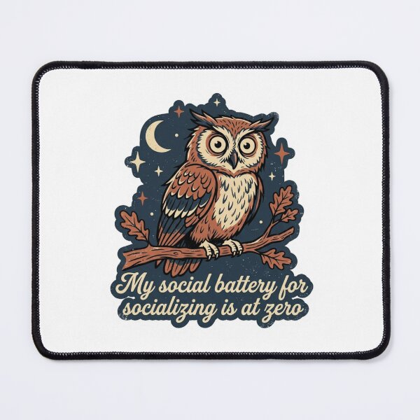 Item preview, Social Battery For Socializing Is At Zero Funny Owl Retro Introvert Quote designed and sold by raedattia.