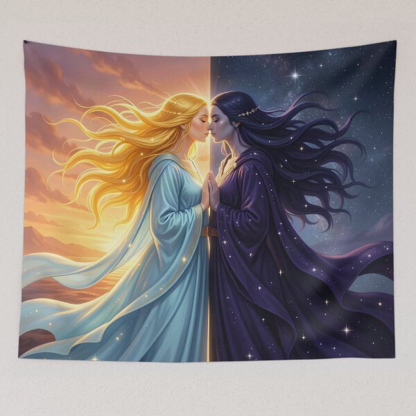 Item preview, Sun and Moon Sisters Day and Night Fantasy Art designed and sold by yosmosverse .