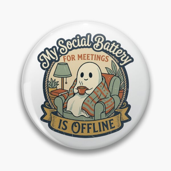 Item preview, Funny Social Battery For Meetings Is Offline Ghost Retro WFH Introvert Quote designed and sold by raedattia.