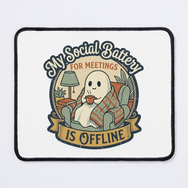 Item preview, Funny Social Battery For Meetings Is Offline Ghost Retro WFH Introvert Quote designed and sold by raedattia.