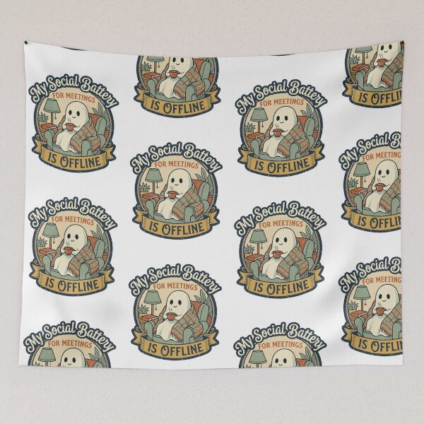 Item preview, Funny Social Battery For Meetings Is Offline Ghost Retro WFH Introvert Quote designed and sold by raedattia.