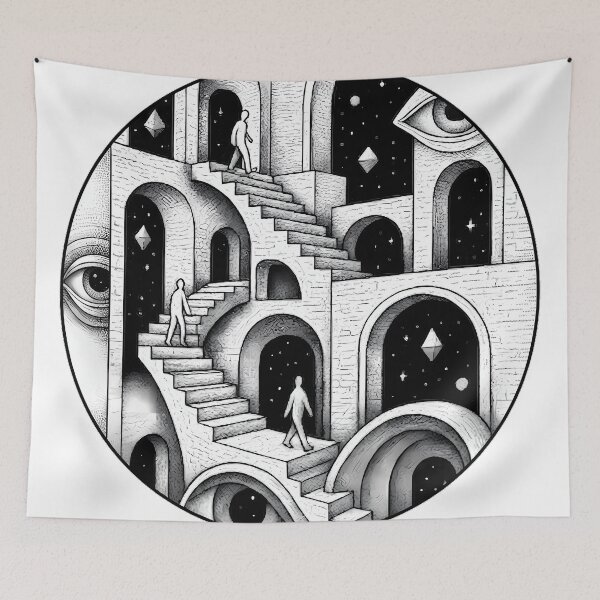 Item preview, Surreal Staircase Optical Illusion - Impossible Architecture Circle Art  designed and sold by NexxaStoree.