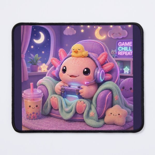 Item preview, Axolotl Gamer with Duckling designed and sold by WonderPopDesign.