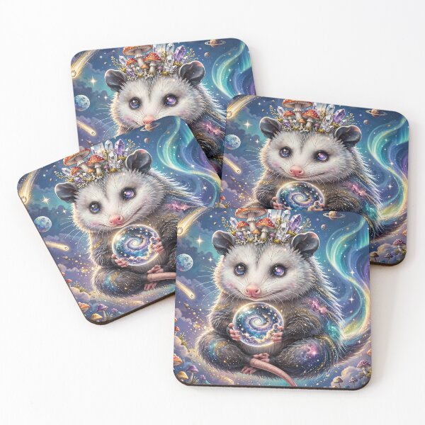 Item preview, Cosmic Opossum Oracle - Galaxy Mushroom Shaman with Crystal Ball designed and sold by Luminebo.