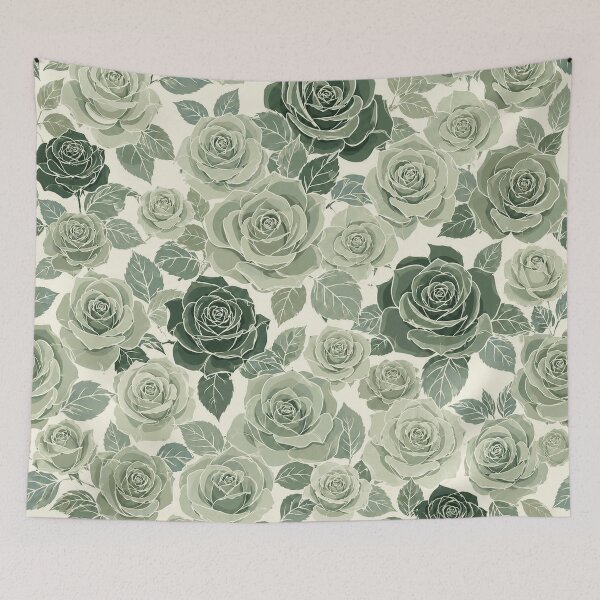Item preview, Jade Green Rose Garden – Elegant Botanical Pattern designed and sold by wiwiart.
