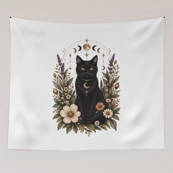 Item preview, Mystic Black Cat Moonlight Botanical designed and sold by Imagine Isso.