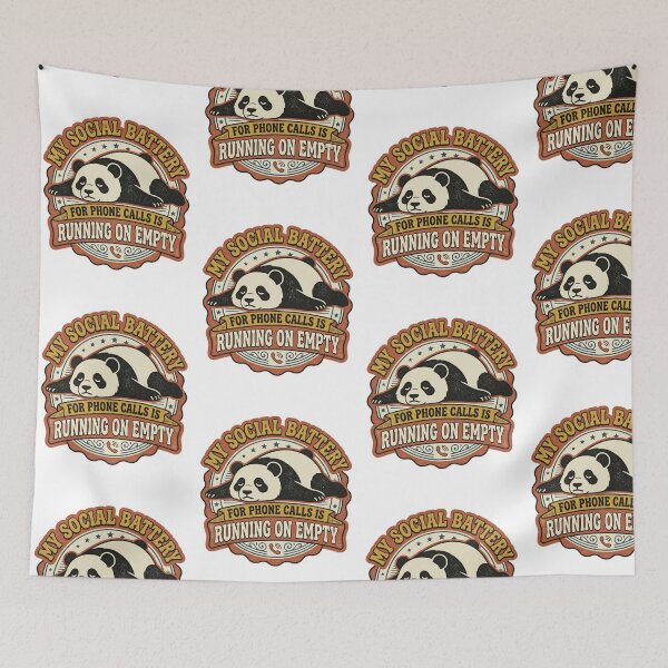 Item preview, My Social Battery For Phone Calls Is Running On Empty Cute Panda Retro Introvert Quote designed and sold by raedattia.