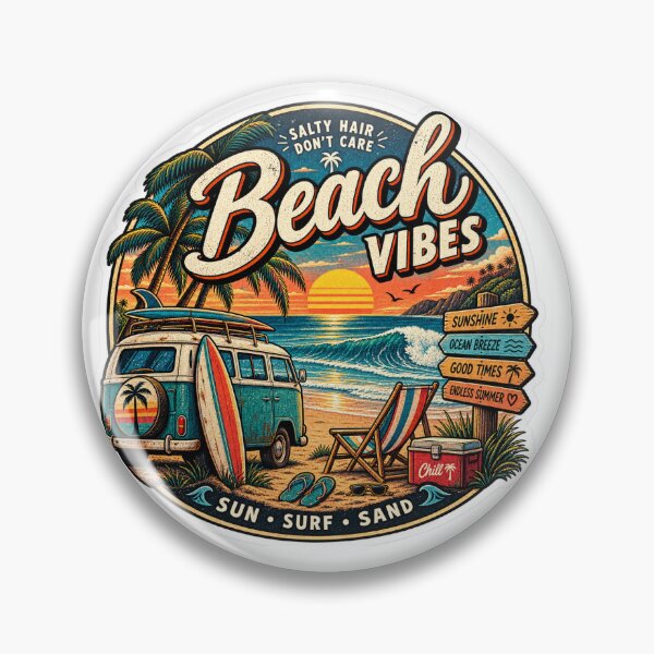 Artikelvorschau, Beach Vibes Vintage Surf Sticker entworfen und verkauft von Lumvero.