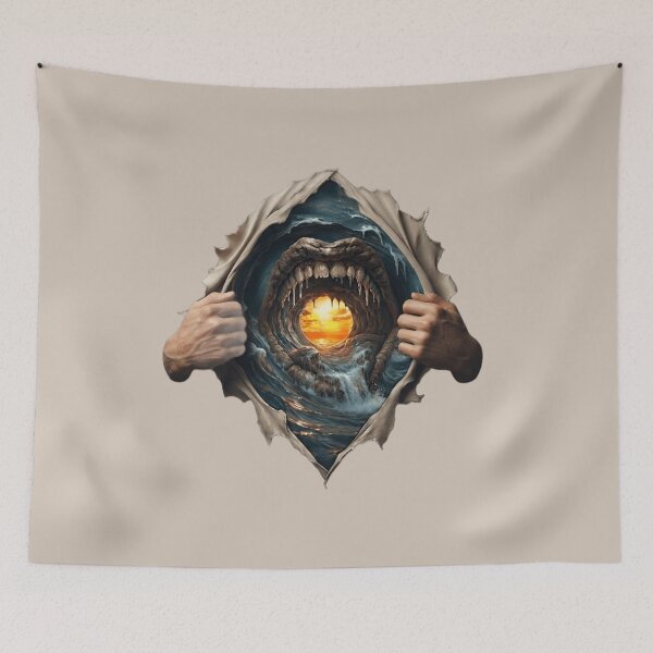 Item preview, Ripped Fabric Ocean Sunset 3D Illusion Graphic Tee designed and sold by TripleVertex-1.