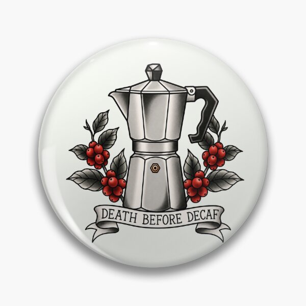 Item preview, Death Before Decaf – Traditional Moka Pot Tattoo designed and sold by Scandi-Design.