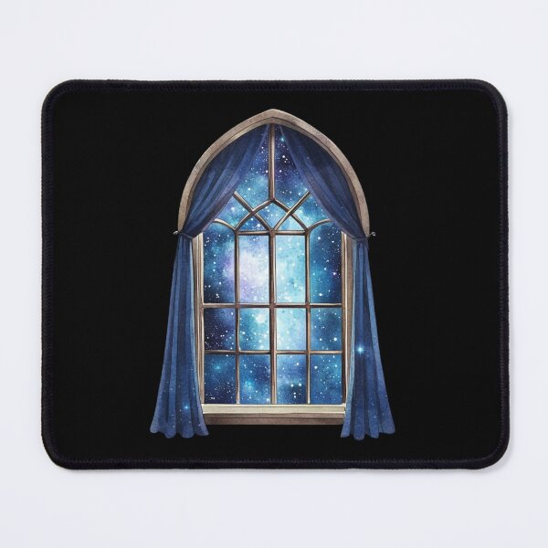 Item preview, Starlit Window with Blue Curtains designed and sold by Fillthegoat.