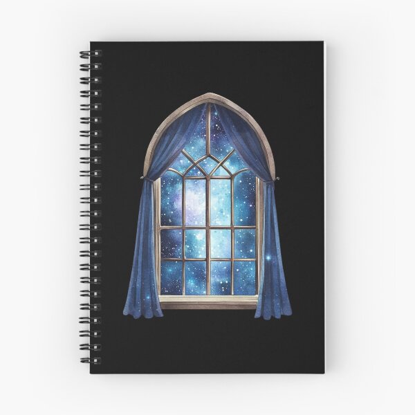 Item preview, Starlit Window with Blue Curtains designed and sold by Fillthegoat.