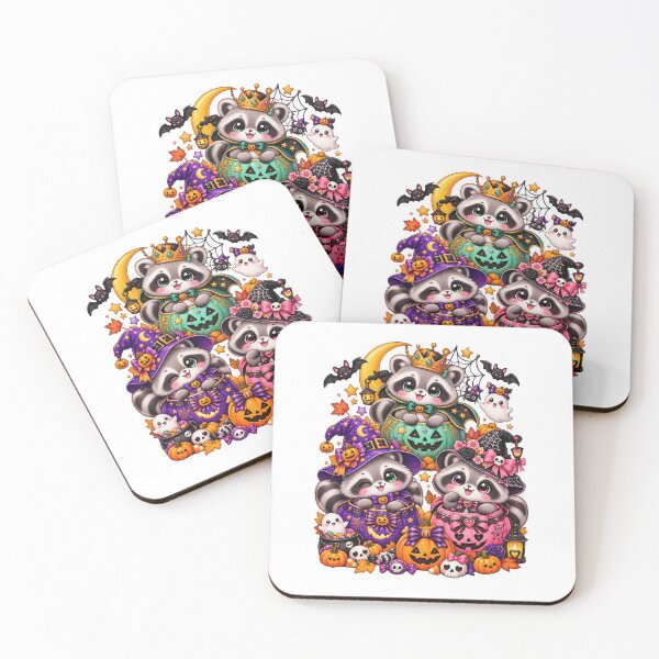 Item preview, Kawaii Cute Halloween – Witchy Raccoon Trio Trick or Treat Design designed and sold by xghambo.
