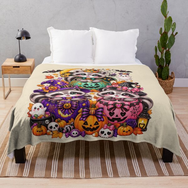 Item preview, Kawaii Cute Halloween – Witchy Raccoon Trio Trick or Treat Design designed and sold by xghambo.