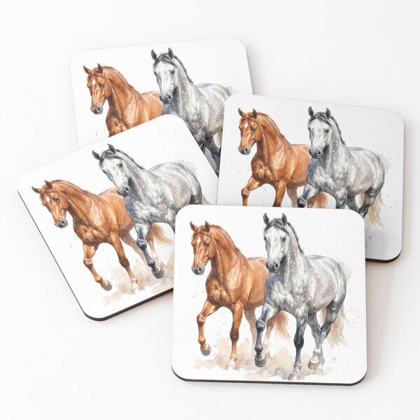 Item preview, Chestnut and Grey Horses Watercolor designed and sold by Rutvain.