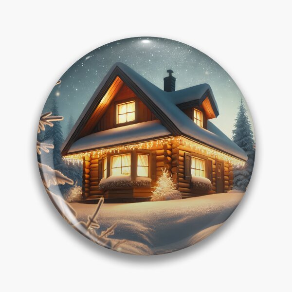 Item preview, Cozy Winter Cabin Art, Snowy Christmas Cottage, Warm Holiday Landscape Wall Decor designed and sold by NarjaShop.