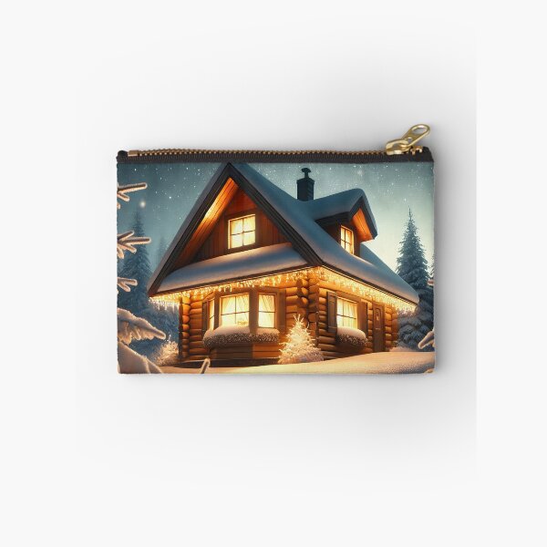 Item preview, Cozy Winter Cabin Art, Snowy Christmas Cottage, Warm Holiday Landscape Wall Decor designed and sold by NarjaShop.
