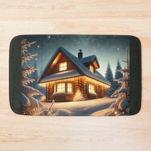 Item preview, Cozy Winter Cabin Art, Snowy Christmas Cottage, Warm Holiday Landscape Wall Decor designed and sold by NarjaShop.