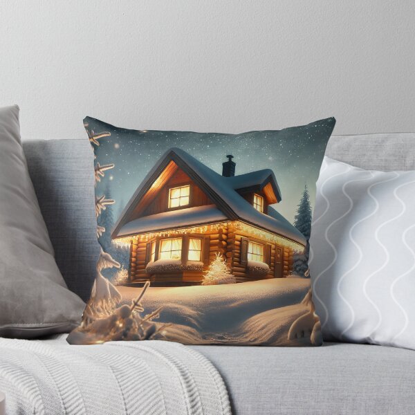 Item preview, Cozy Winter Cabin Art, Snowy Christmas Cottage, Warm Holiday Landscape Wall Decor designed and sold by NarjaShop.