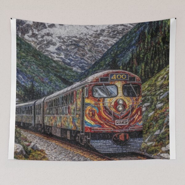 Item preview, Colorful train climbing the snowy Alps designed and sold by MakeLifeFun.