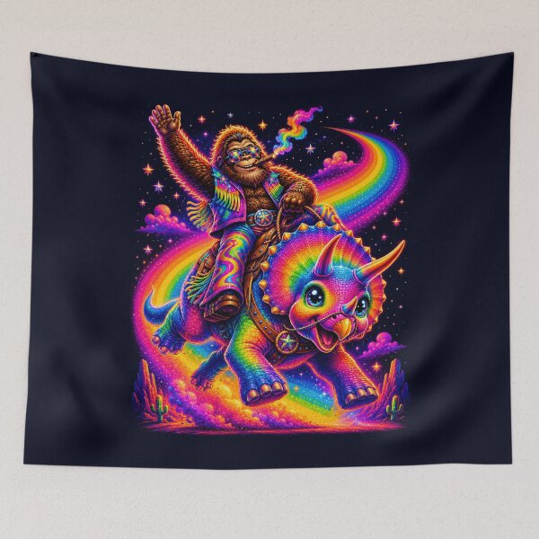 Item preview, Rainbow Sasquatch Rodeo on a Triceratops designed and sold by Victor Shadehorn.