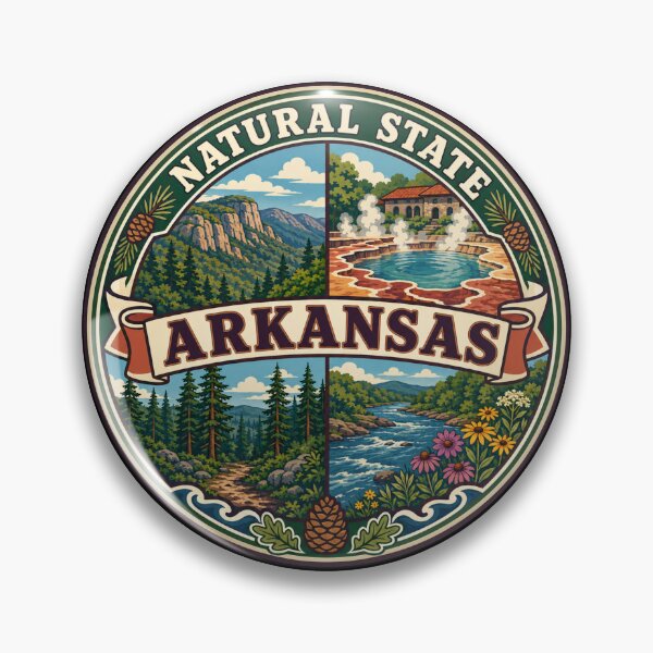 Item preview, Arkansas Vintage Natural Outdoors Scenic Travel Badge designed and sold by DreamLayerStudio.