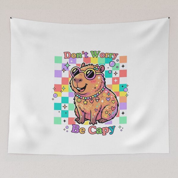 Item preview, Don't Worry Be Capy Retro Dopamine Capybara Cute Meme designed and sold by VibeTherapyArt.