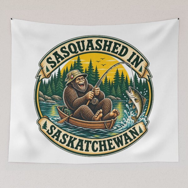 Item preview, Sasquatch squashed into a small boat fishing in Saskatchewan, Canada designed and sold by BritishDelights.