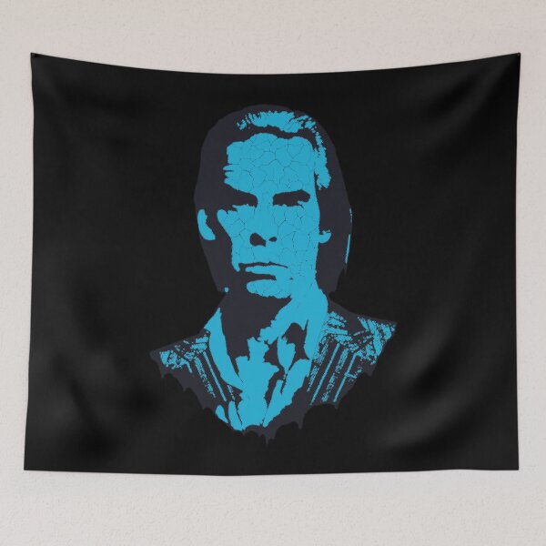 Item preview, Nick Cave Gothic Rock Cyan Distressed Halftone Portrait Art designed and sold by surmind.