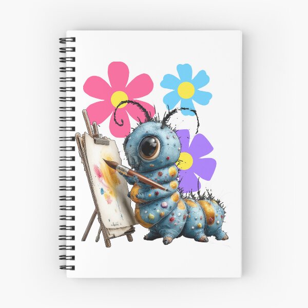 Item preview, A blue caterpillar using a paintbrush to paint colorful flowers. designed and sold by Szpaku desart .